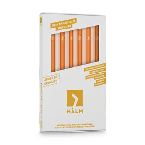 Pailles en verre orange 6x 20 cm droit - NEON