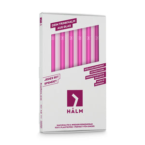 Pailles en verre roses 6x 20 cm droit - NEON