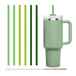 6x 30 cm Pailles en verre Stanley vertes pour gobelets 40oz & Quencher & bouteilles 3 nuances de vert
