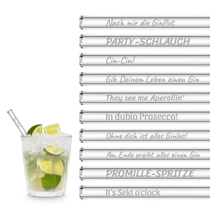 HALM Glasstrohhalme Trinksprüche Party Set 20 Glasstrohhalme mit 20 Lustige Sprüchen Glastrinkhalme Feier Hochzeit