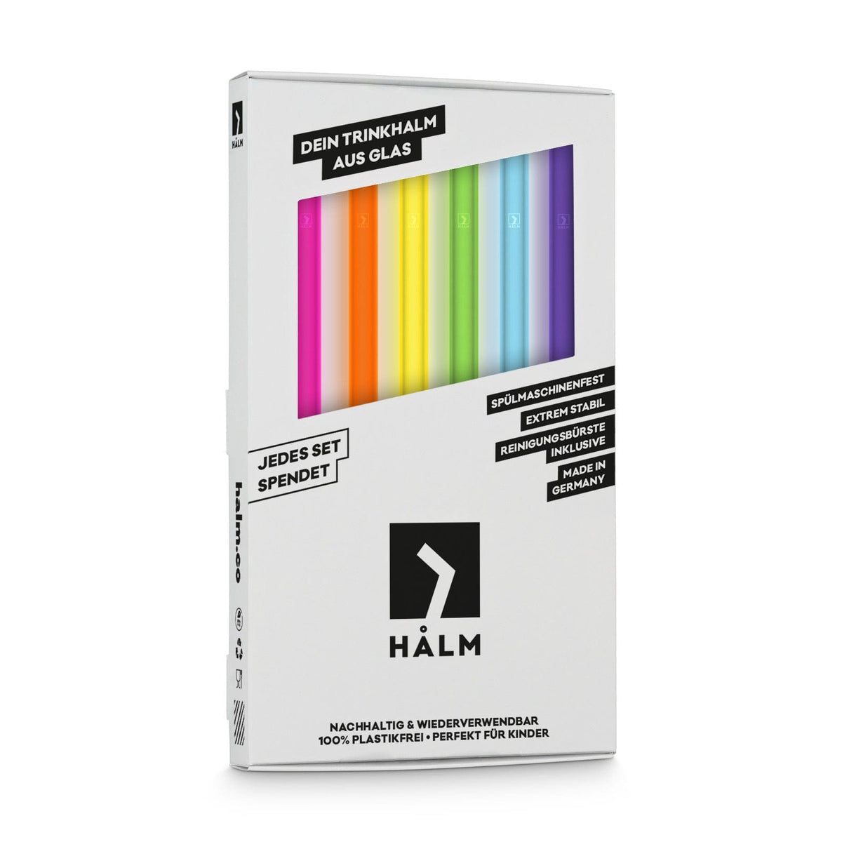 Pailles en verre colorées 6x 20 cm droit NEON arc-en-ciel