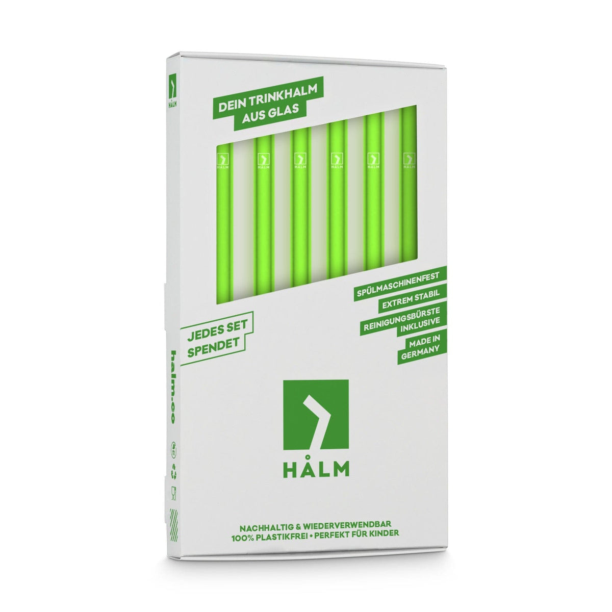 Pailles en verre vertes 6x 20 cm droit - NEON