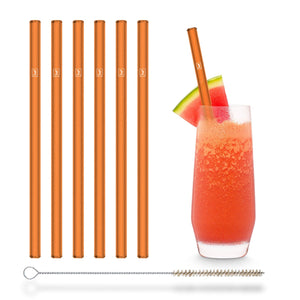 Pailles en verre orange 6x 20 cm droit - NEON
