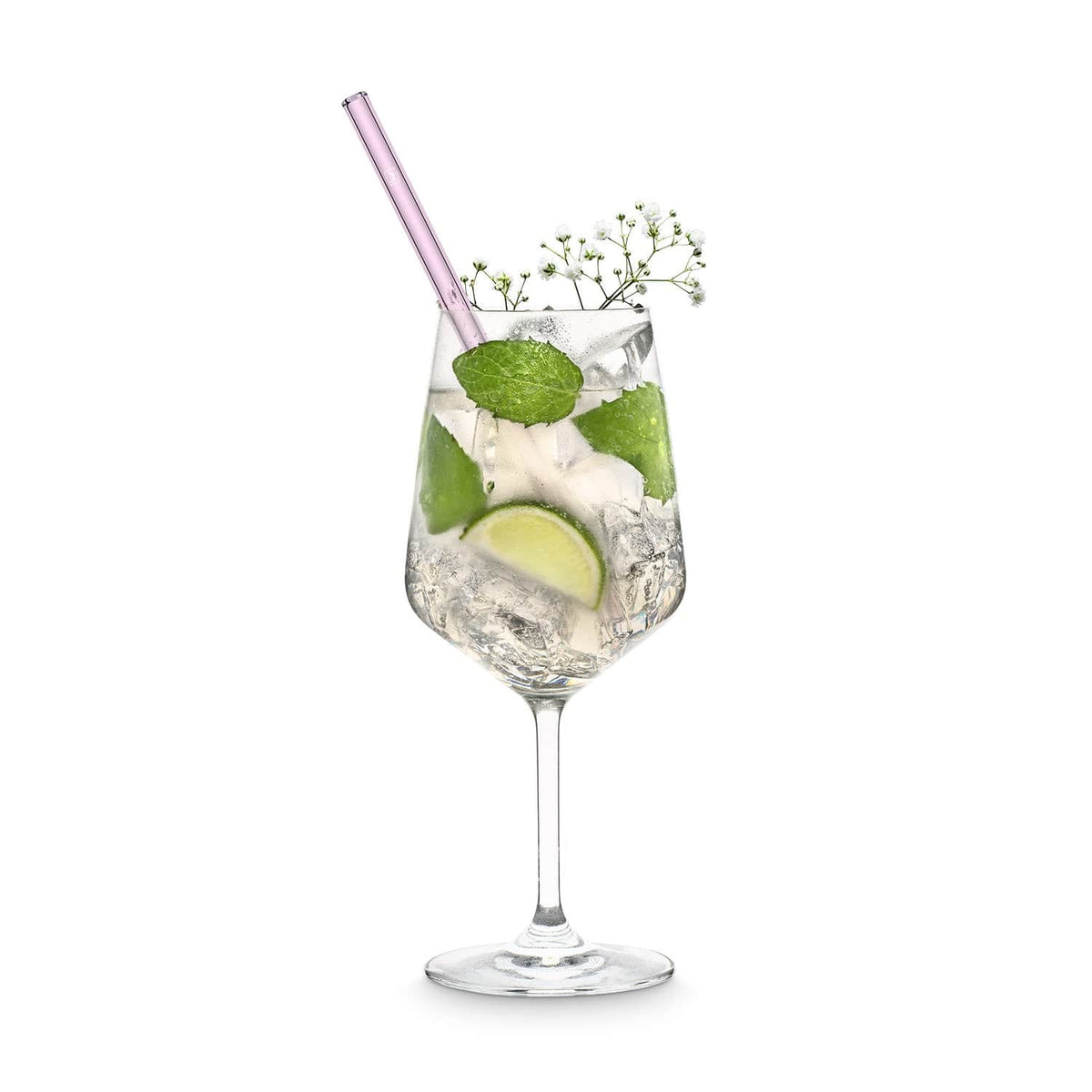 Pailles en verre rose 6x 20 cm droit