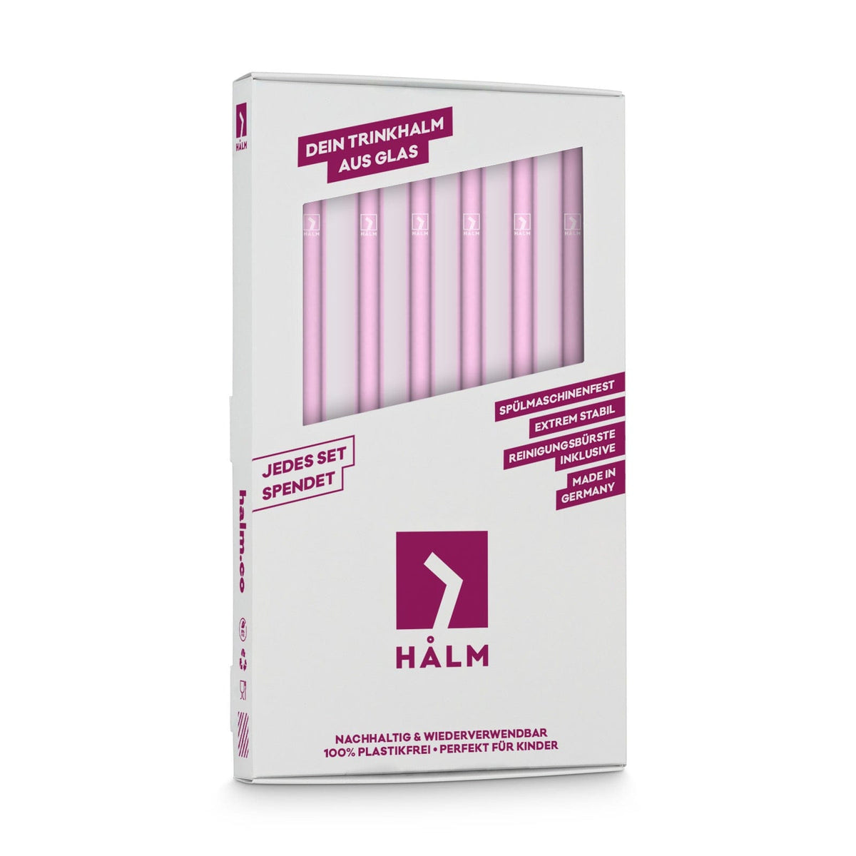 Pailles en verre rose 6x 20 cm droit