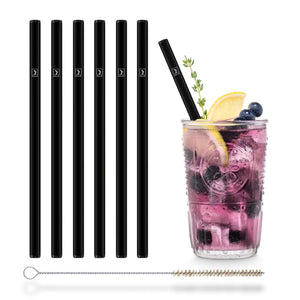 Pailles en verre noir 6x 20 cm droit