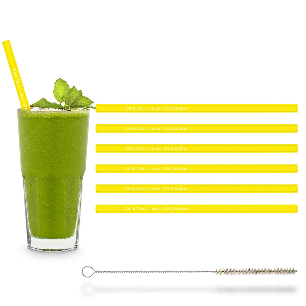 6 Pailles en verre de 20 cm avec gravure personnelle