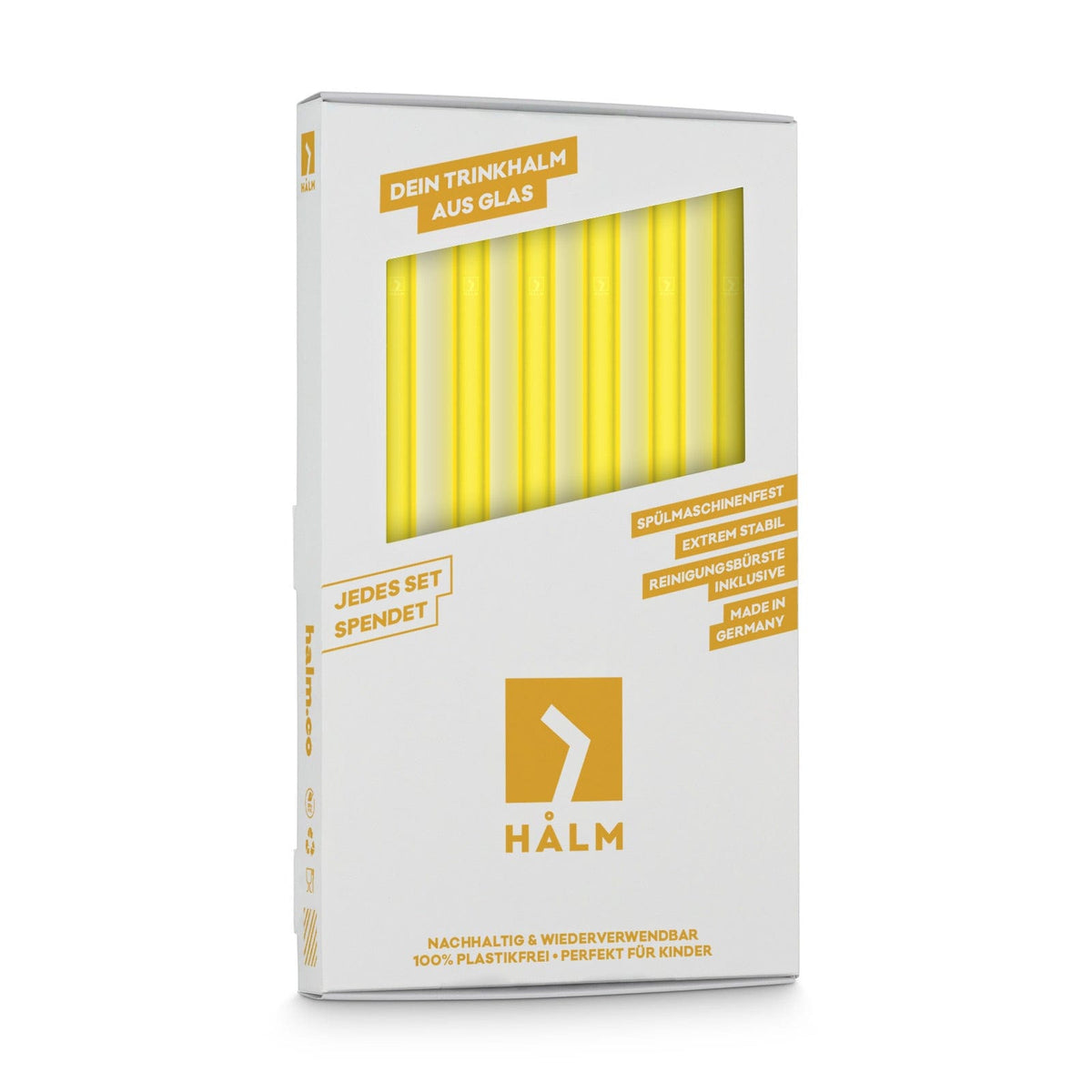 Pailles en verre jaune 6x 20 cm droit - NEON