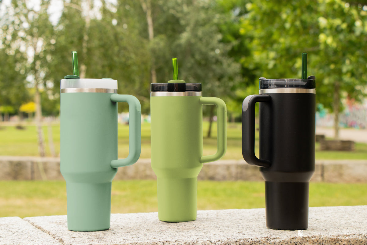 6x 30 cm Pailles en verre Stanley vertes pour gobelets 40oz & Quencher & bouteilles 3 nuances de vert