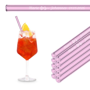 6 Pailles en verre de 20 cm avec gravure personnelle
