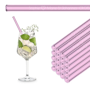 Cadeau d'invité de mariage: pailles en verre gravées avec 50 noms d'invités individuels