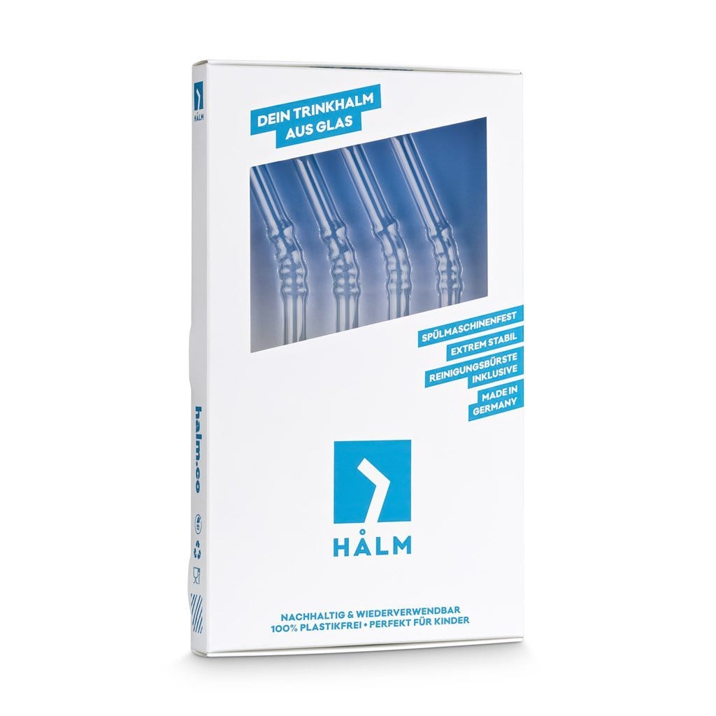HALM Glasstrohhalme 4 x 20cm Glasstrohhalme mit Knick im Ziehharmonika-Stil