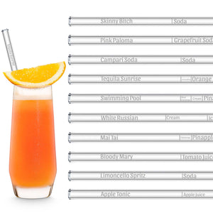 HALM Glasstrohhalme Cocktail Rezepte Glasstrohhalme mit gravierten Maßen für perfektes Mixen - 20er Set